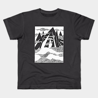 Mountain landscape - Chalkboard style, outdoors, adventure Kids T-Shirt